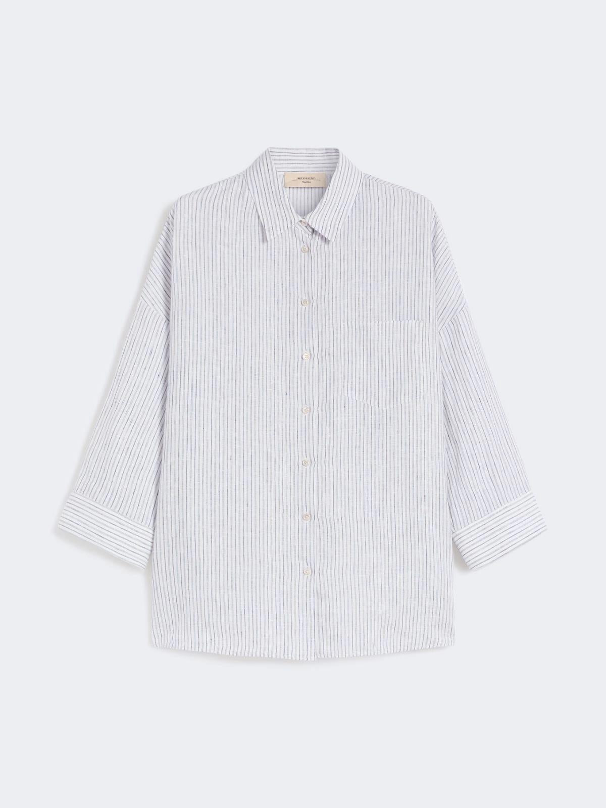 Camicia in tela di lino a righe - Blu<BR/> WKDPANETTO 021 WEEKEND