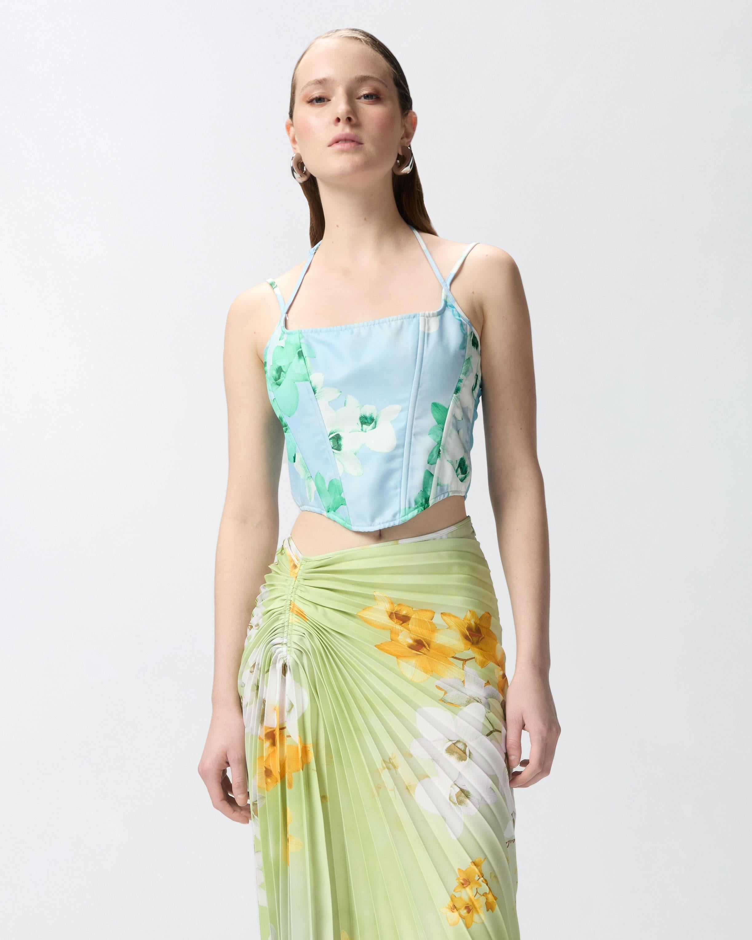 Top bustier senza maniche a fiori