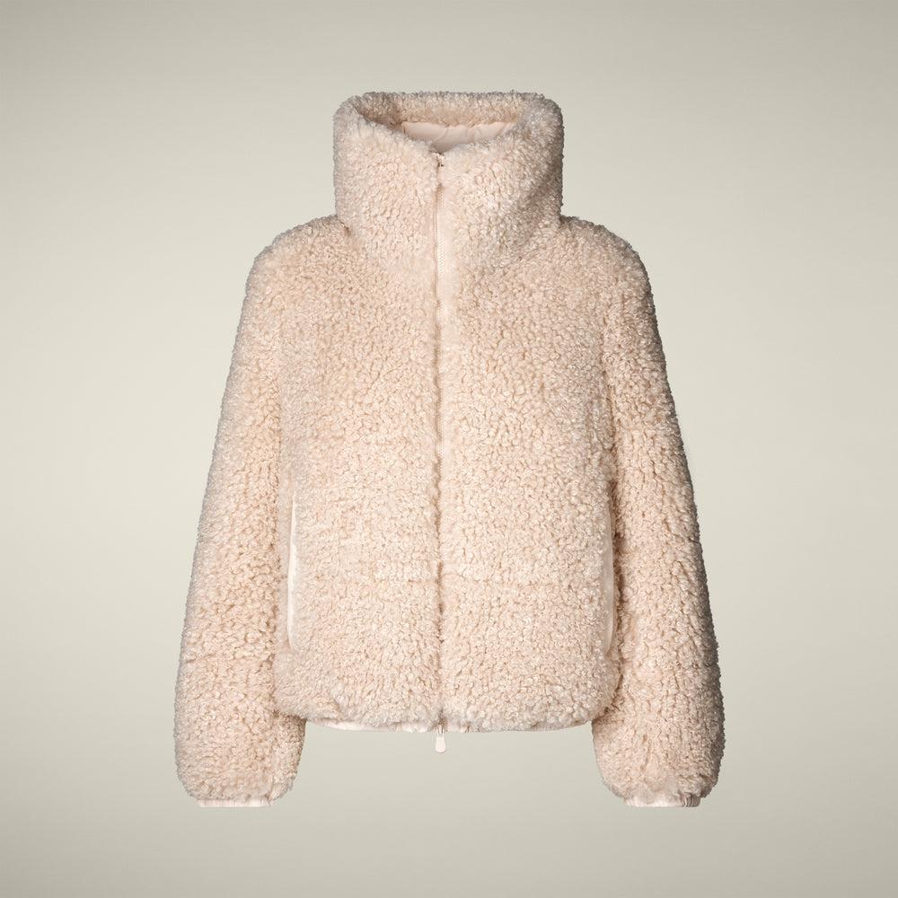 Piumino donna mod. Kennie in shearling animal free beige crema D31990W 40034 SAVE THE DUCK