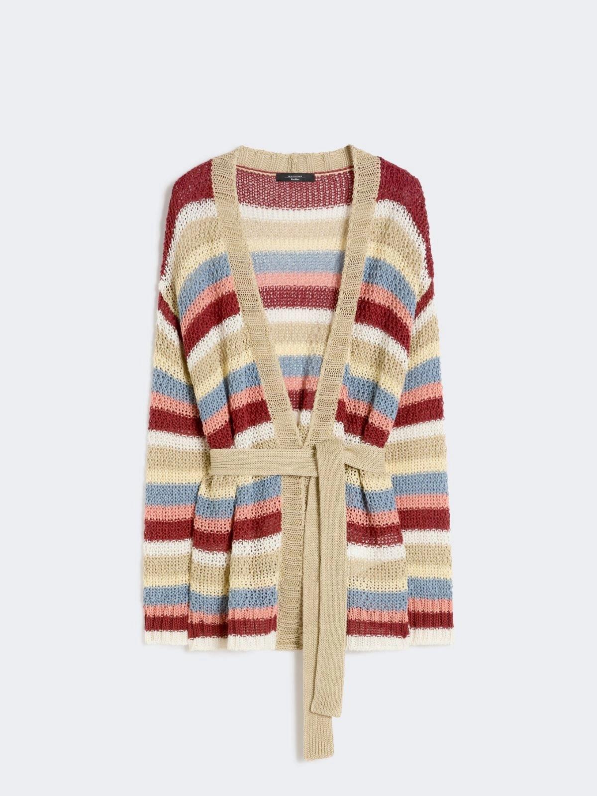 Cardigan in filato di lino con cintura - CILIEGIA<BR/> WKDBONITO 020 WEEKEND