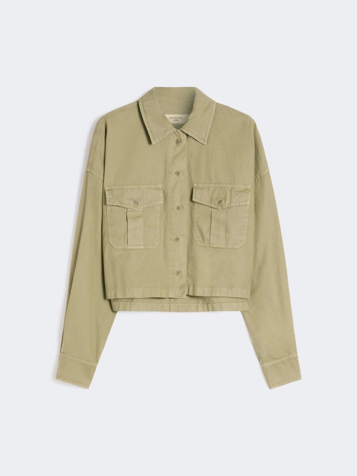 Camicia boxy in panama di cotone - VERDE OLIVA<BR/> WKDACCENNI 003 WEEKEND