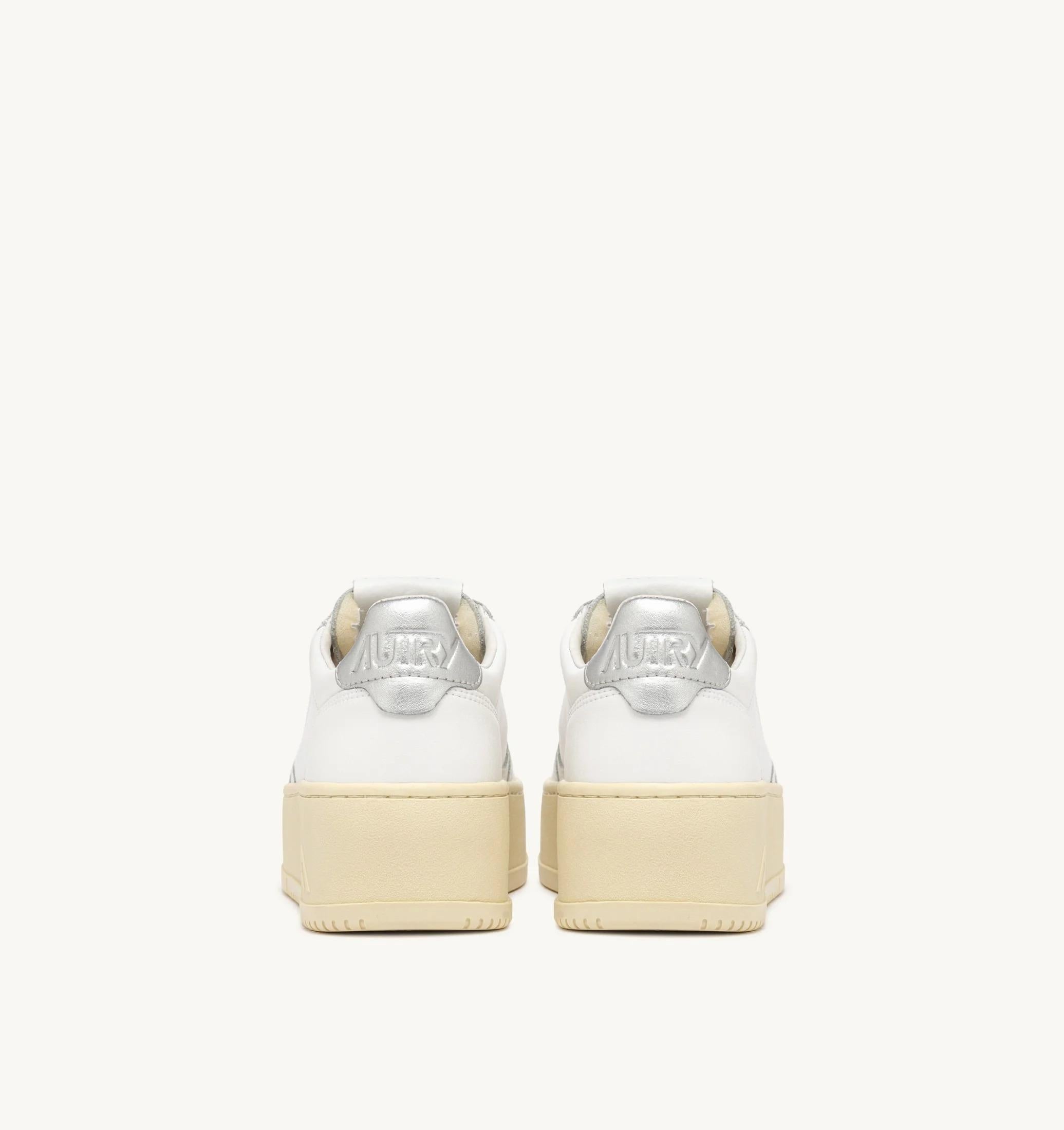 SNEAKERS MEDALIST PLATFORM IN PELLE BIANCA E METALLIZZATA ARGENTO PTLW LL05 AUTRY ACTION SHOES