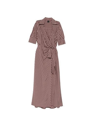 Abito lungo a portafoglio con motivo a righe<BR/> 106669A33Q LN1 PINKO