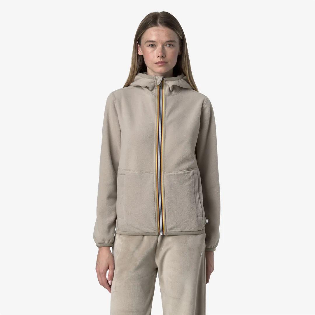 LILY VELOUR POLAR REVERSIBLE<BR/>BEIGE CASHMERE-BEIGE CASHMERE<BR/>Giacca reversibile in pile beige con cappuccio da donna in cashmere K8138NW BB1 K-WAY