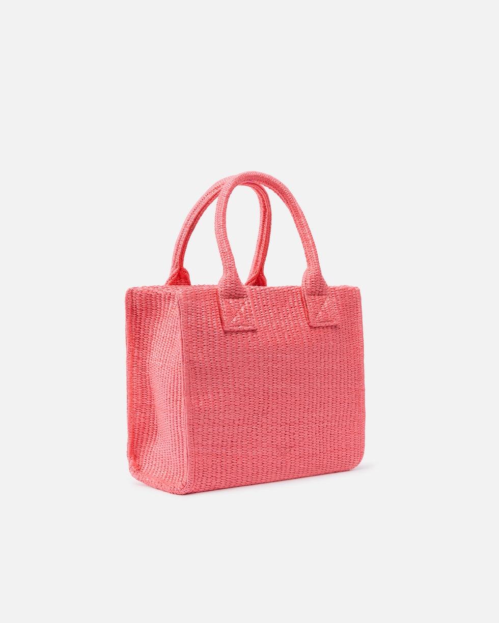 Borsa shopper piccola Beach in rafia con logo Love Birds<BR/> 106832A39Y N17 PINKO
