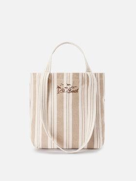 Borsa tote Essential Beach in cotone a righe beige e bianche<BR/> EBEC001 01102L MC2 SAINT BARTH