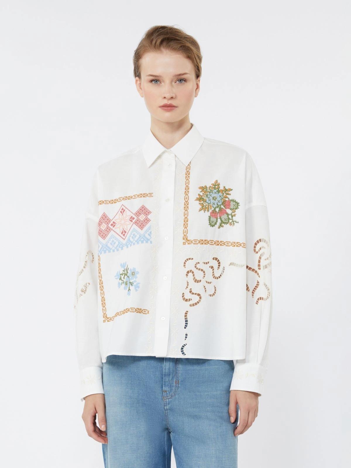 Camicia in cotone con pizzo e ricami - BIANCO<BR/> WKDFONTE 001 WEEKEND