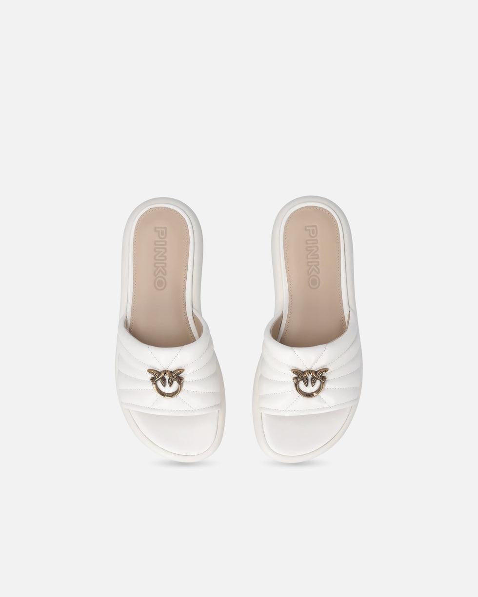Ciabatte in nappa trapuntata con logo Love Birds SD0525P003 Z12 PINKO