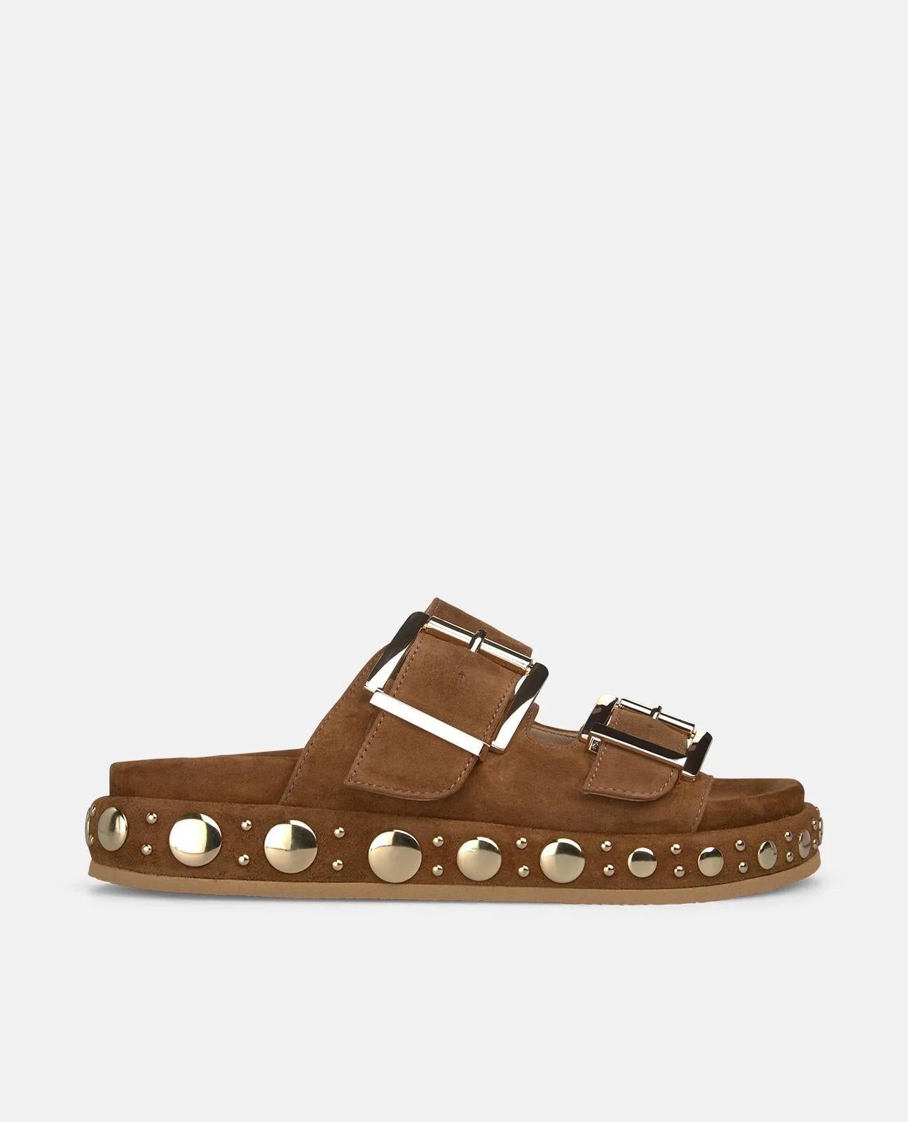 Sandali in sued con borcie 7202 SUEDECARAMEL ALMA EN PENA