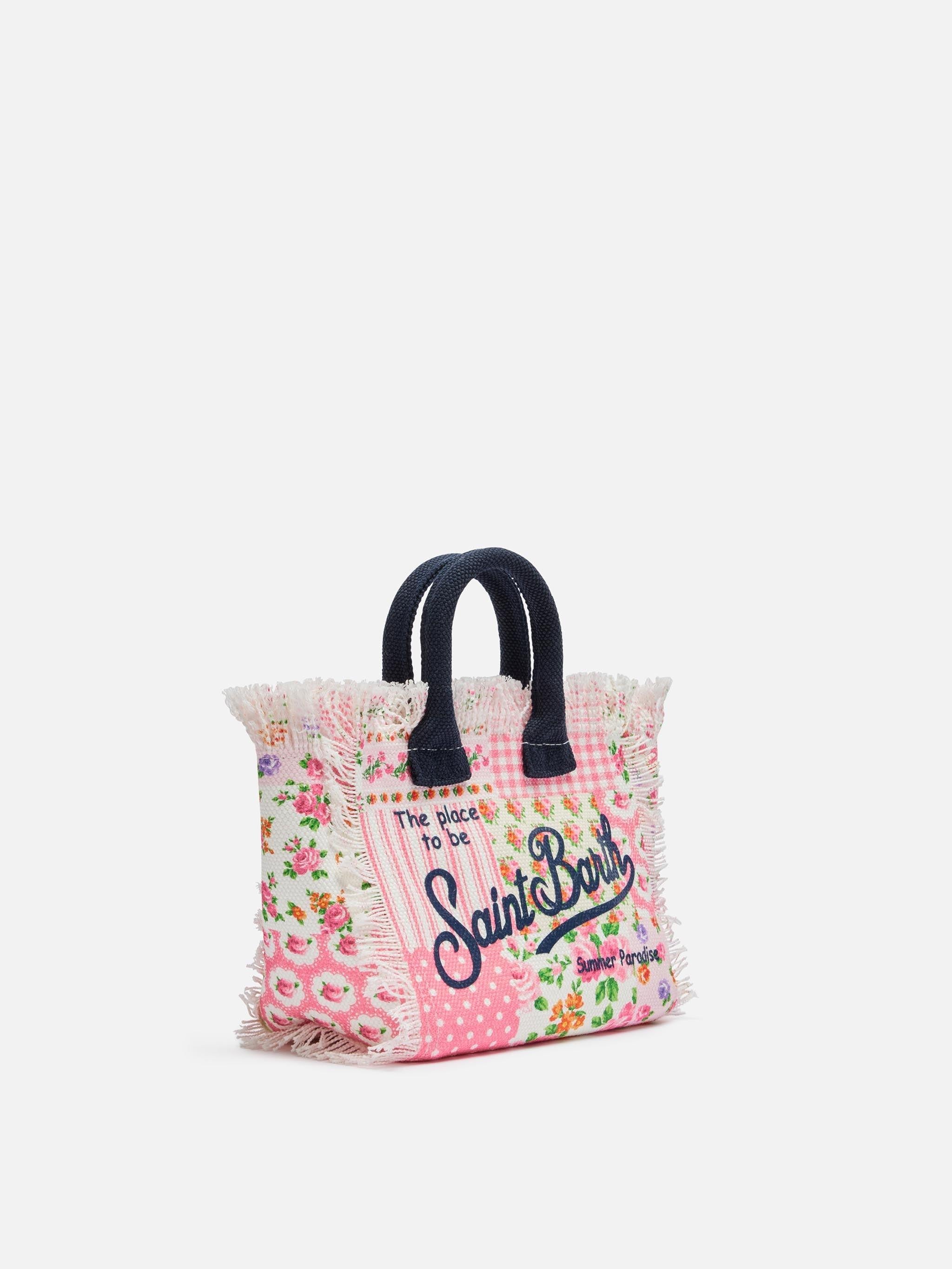 Borsa Mini Vanity in canvas di cotone con stampa patch floreale VAMI001 01092H MC2 SAINT BARTH