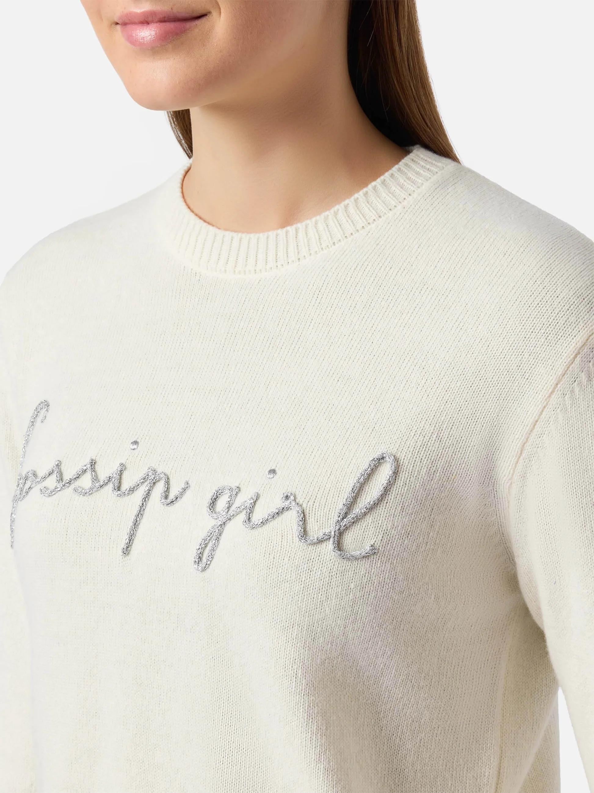 Maglione New Queen in misto cashmere bianco con ricamo lurex Gossip Girl<BR/> QUE0010 03954I MC2 SAINT BARTH