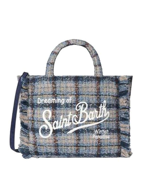 Borsa a mano Colette Tweed in misto lana check blu COL0036 03527I MC2 SAINT BARTH