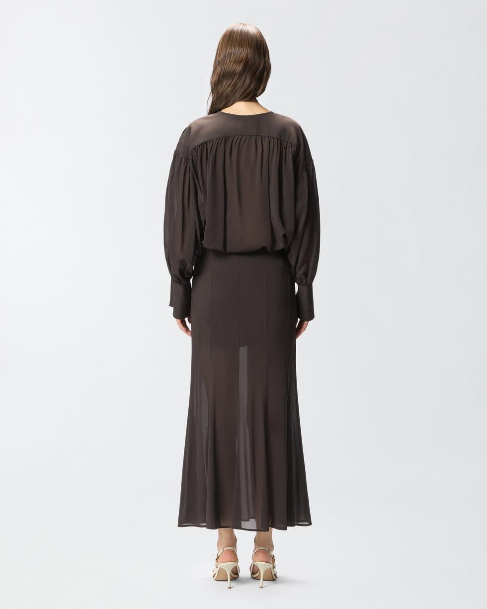 Blusa con scollo a V e arricci<BR/> 106846A3B2 M04 PINKO