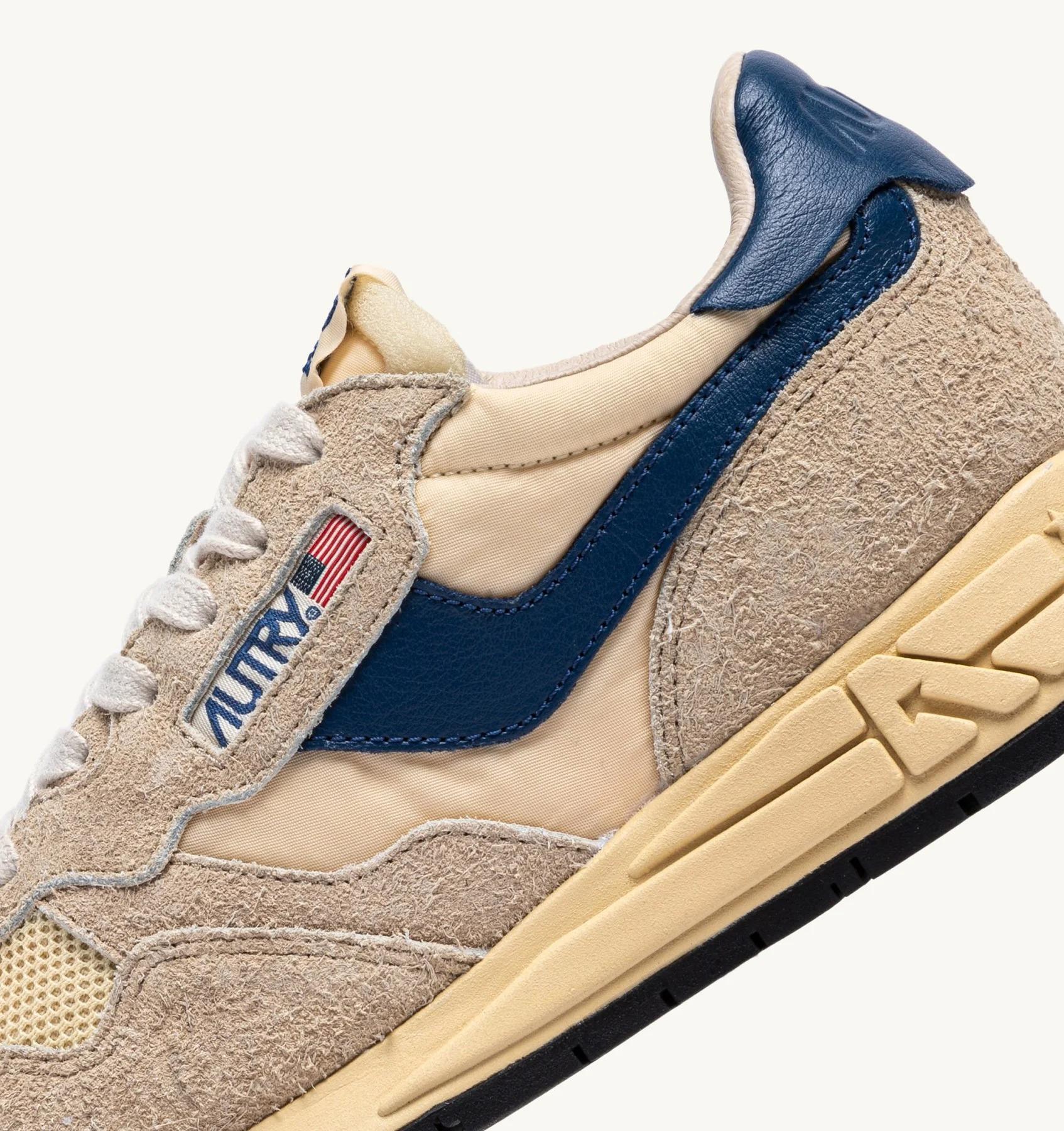 SNEAKERS REELWIND LOW IN NYLON SUEDE E PELLE ECRU' E ENSIGN BLUE<BR/> WWLM UT27 AUTRY ACTION SHOES