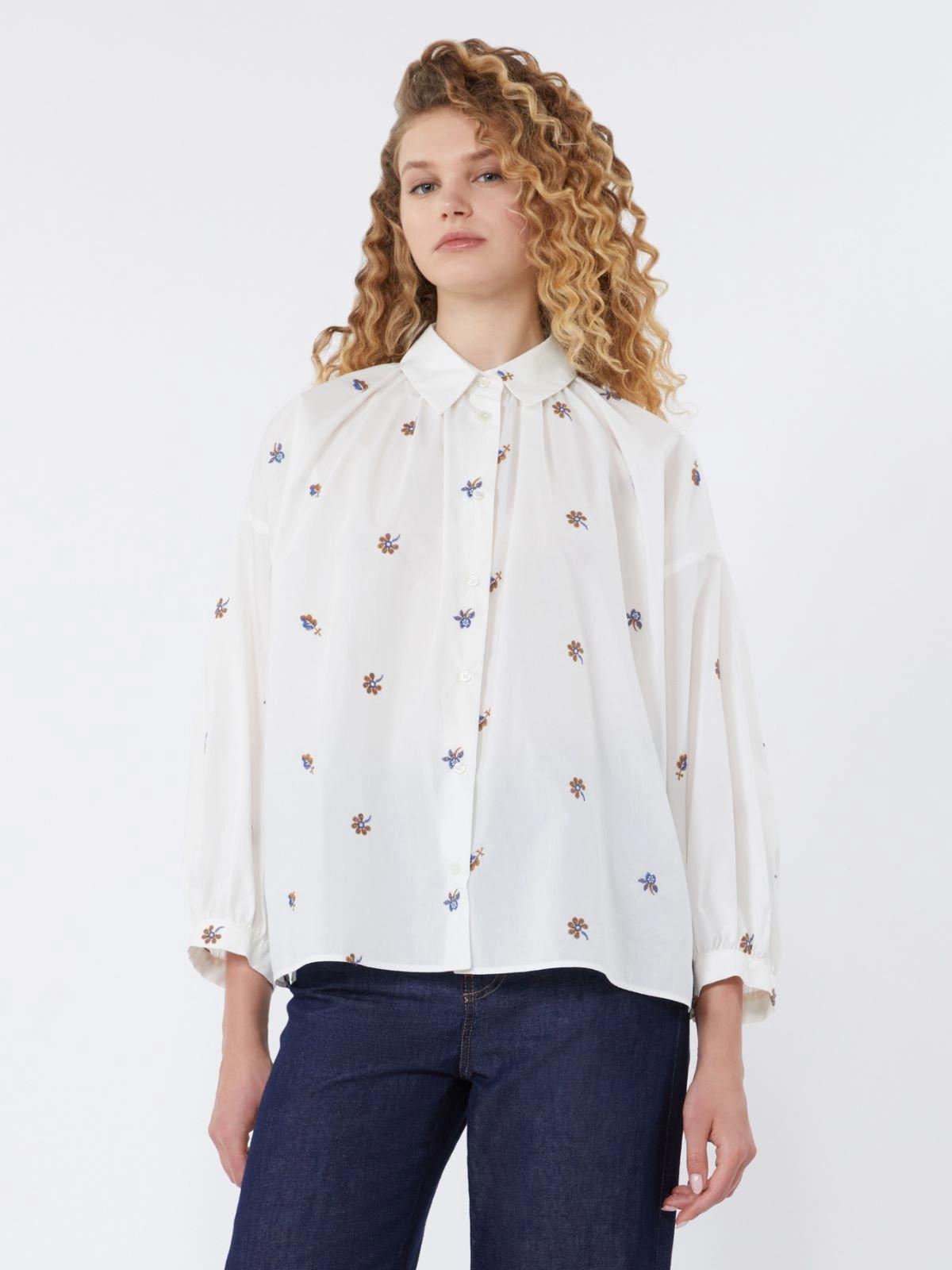 Camicia in popeline con ricami - BIANCO<BR/> WKDBUTTERFLY 001 WEEKEND