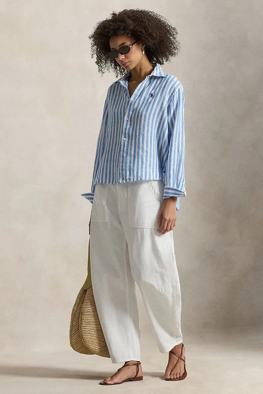 Camicia donna di lino a righe 211935130 503 RALPH LAUREN