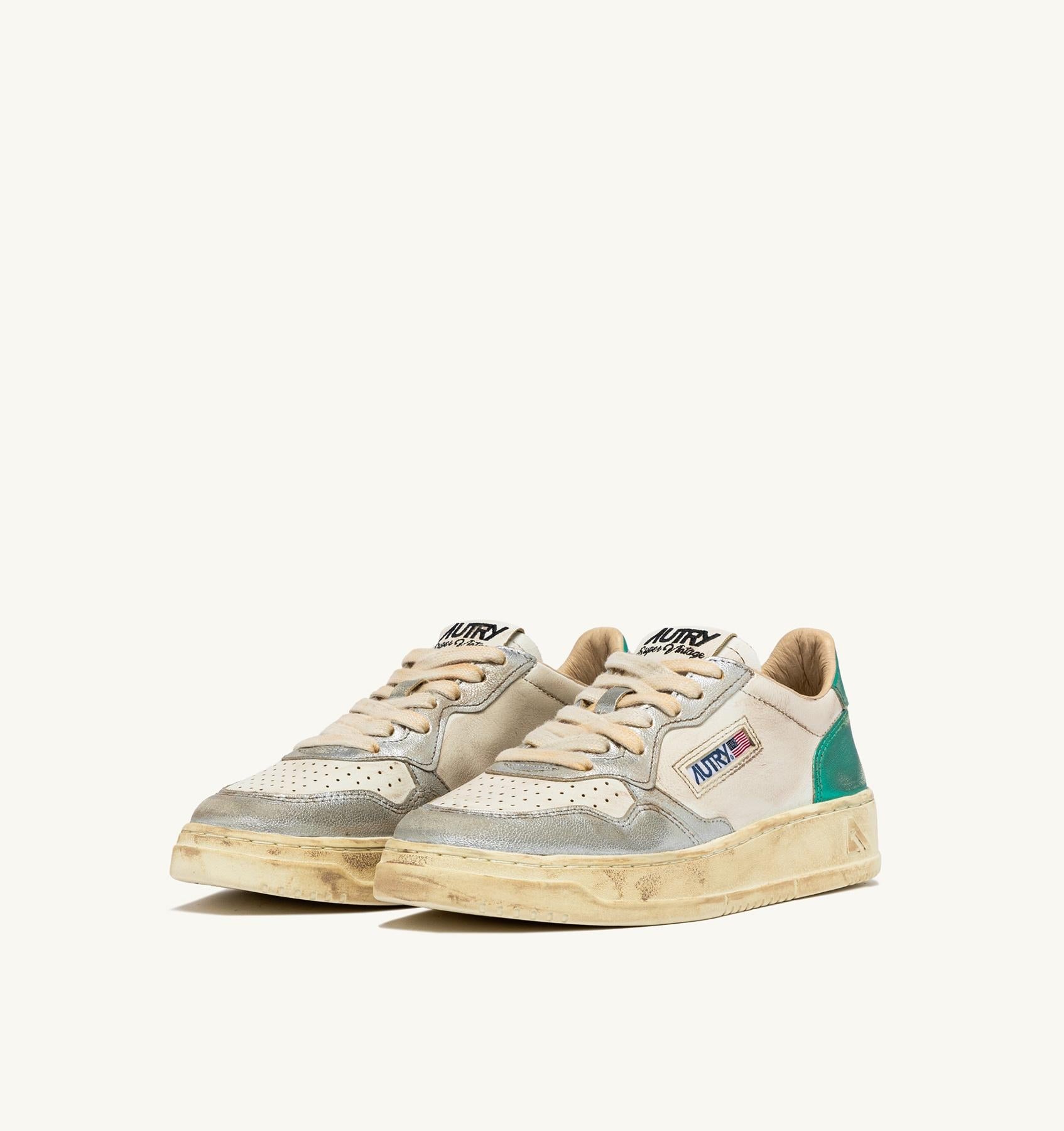 SNEAKERS MEDALIST LOW SUPER VINTAGE IN PELLE SPAZZOLATA COLORE SILVER E AQUA