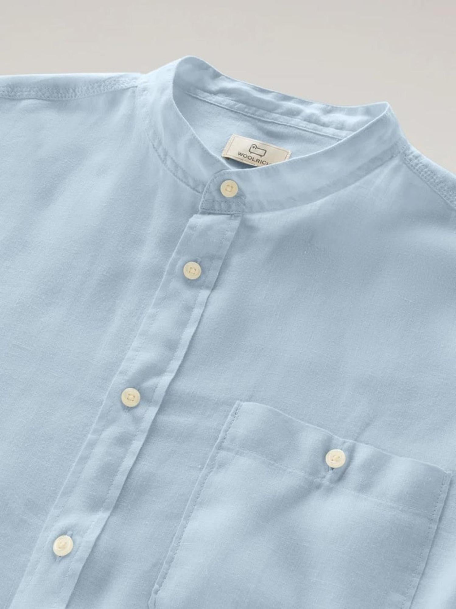 Camicia uomo in lino con collo coreano