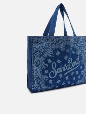 Borsa Essential in tessuto denim con stampa bandana e logo a contrasto<BR/> EBAGN006 00780L MC2 SAINT BARTH
