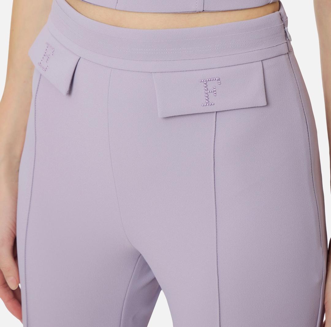 Pantaloni in doppio crêpe stretch con logo ricamato PA17161E2 EV7 ELISABETTA FRANCHI