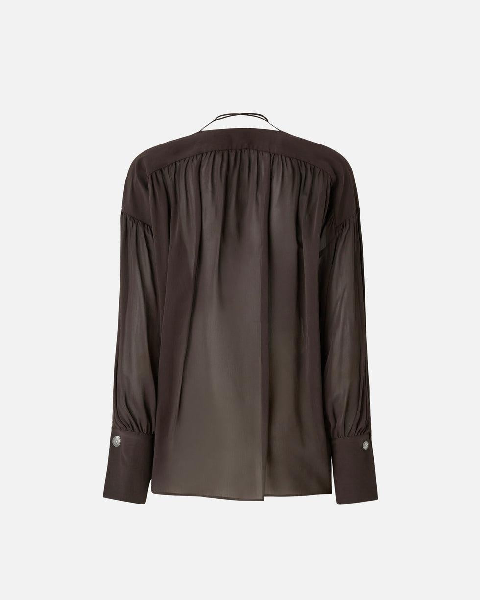 Blusa con scollo a V e arricci<BR/> 106846A3B2 M04 PINKO