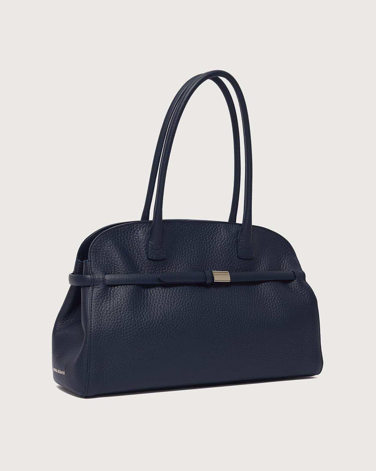 Borsa Aura Soft Large a spalla in pelle martellata con tracolla B02201SOF NAVY ORCIANI
