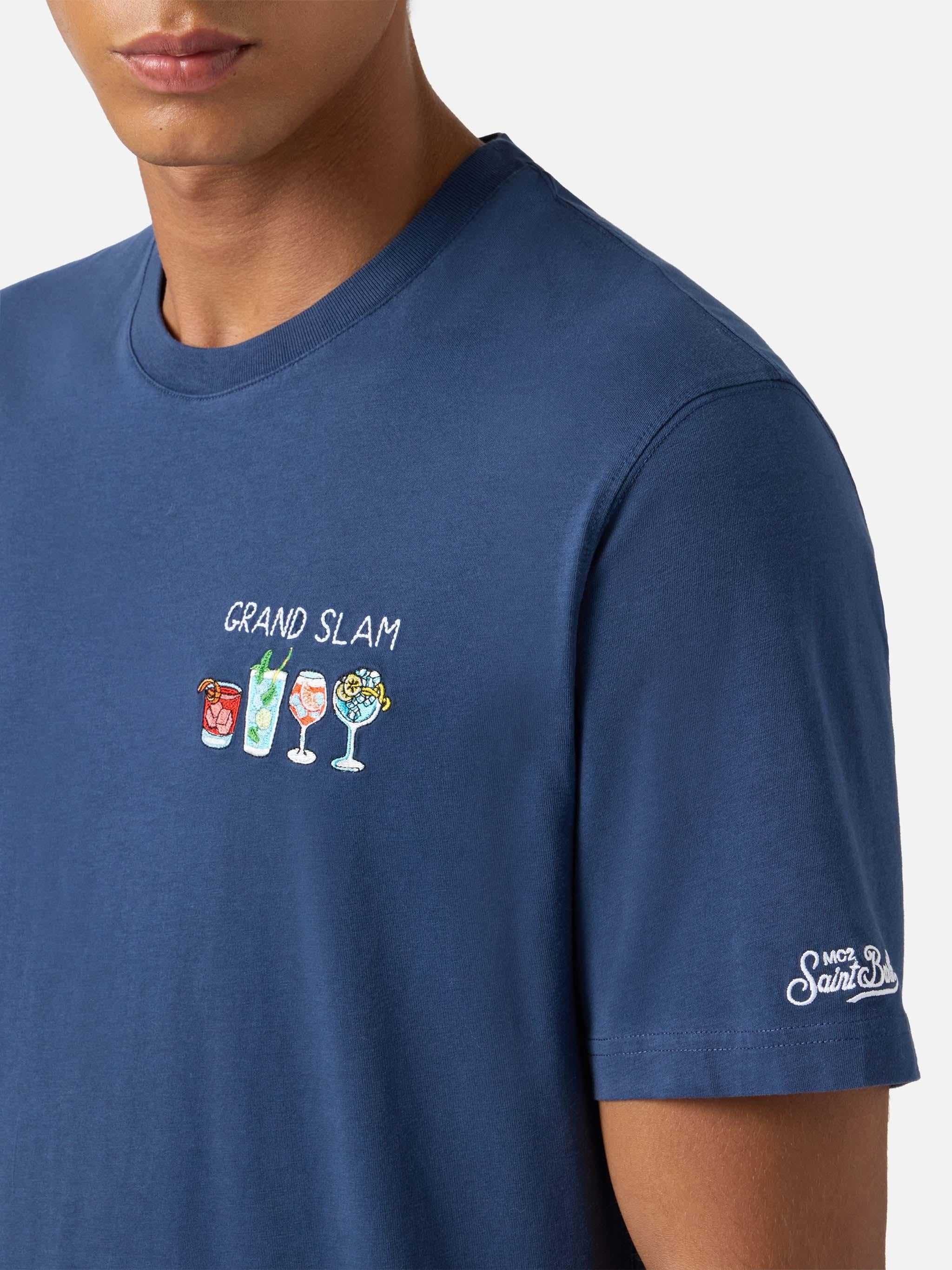 T-shirt Arnott in cotone blu con ricamo Grand Slam e stampa bicchieri ARN0001 00675I MC2 SAINT BARTH