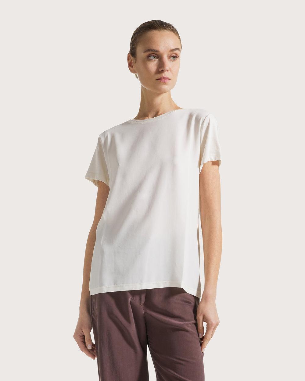 T-shirt girocollo in jersey e crêpe misto seta<BR/> MJ1663890180 006 SEVENTY