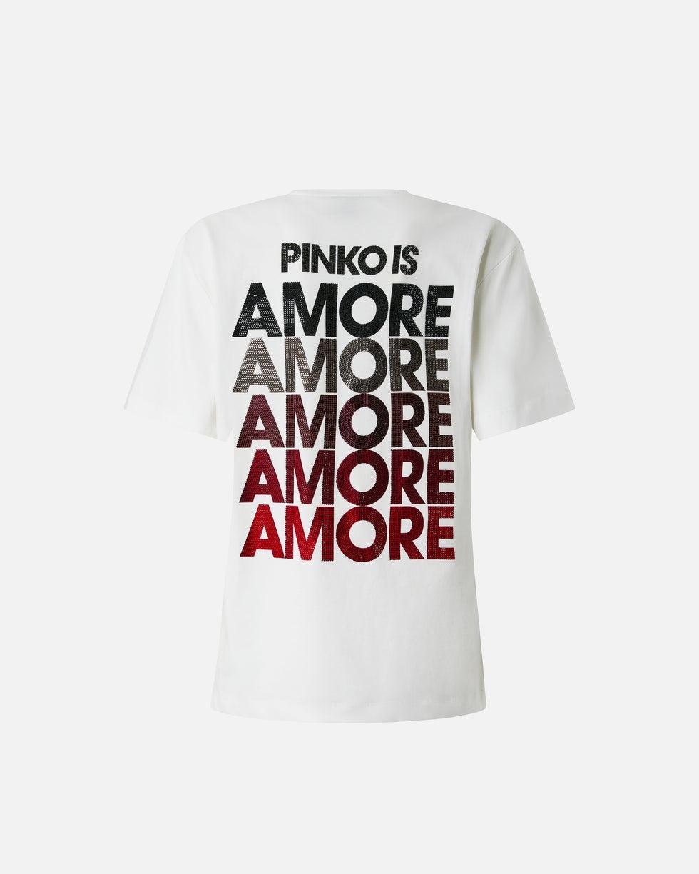 T-shirt con lettering Amore in strass<BR/> 105526A33I ZR2 PINKO