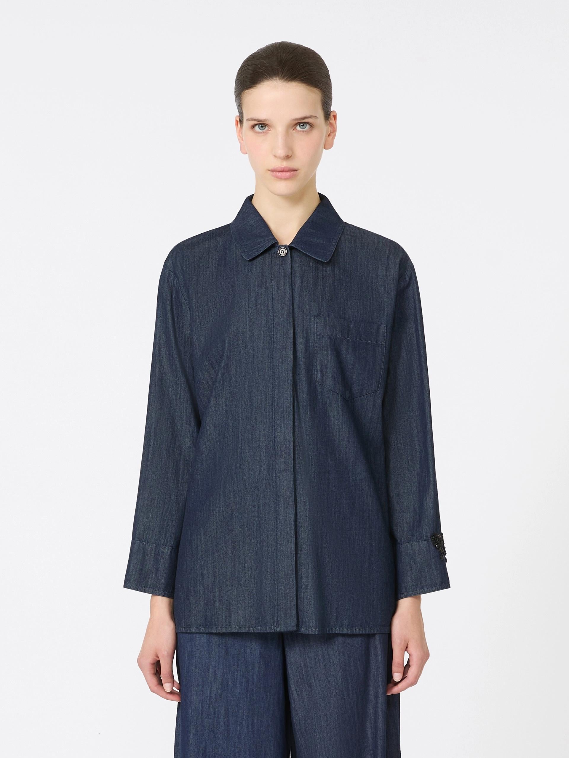 Camicia regular fit in denim - Blu notte<BR/> ELLEN 001 TIMELESS
