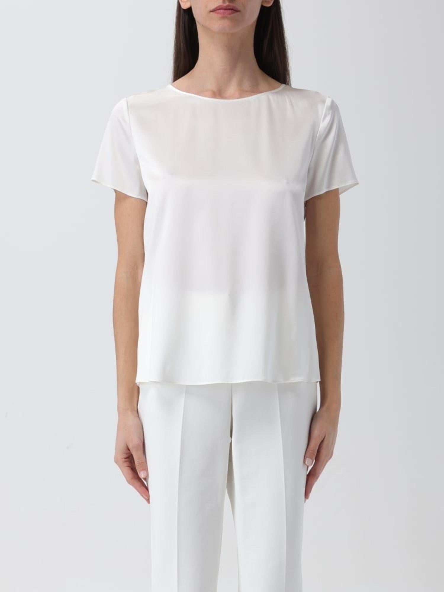 Blusa girocollo a maniche corte in raso di seta 8N2K152NXXZ 101 ARMANI