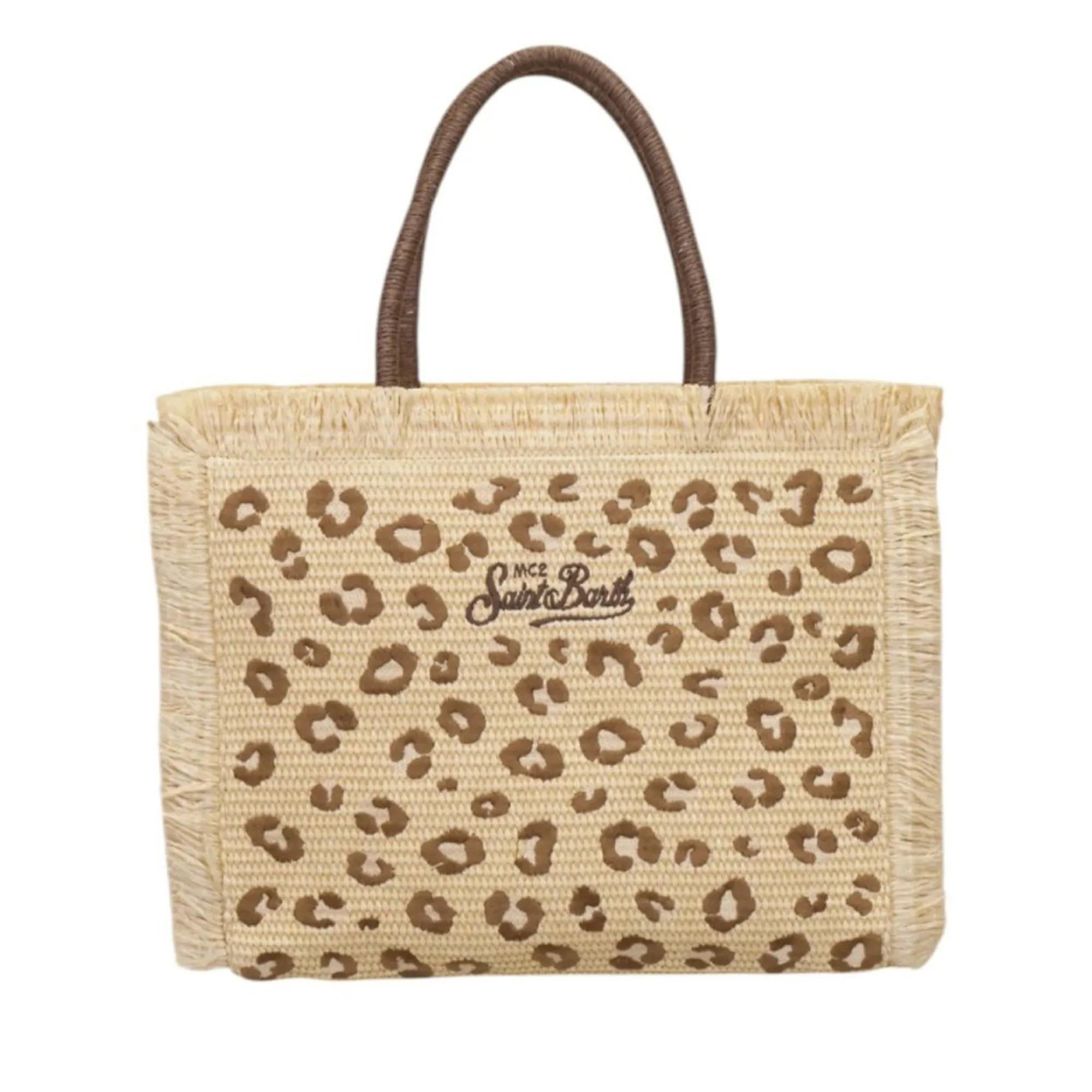 Borsa "Vanity Straw N" Saint Barth beige con fantasia leopardata VANI021 00349L MC2 SAINT BARTH