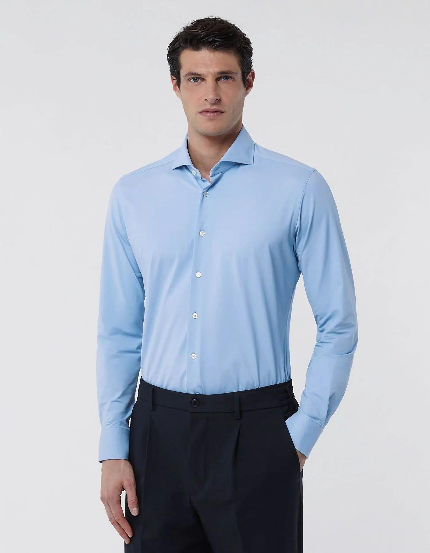 Camicia Collo francese Tinta Unita Armaturato Celeste scuro