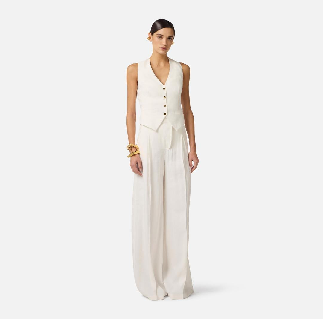 Gilet in misto lino e crêpe<BR/> GL00862E2 360 ELISABETTA FRANCHI