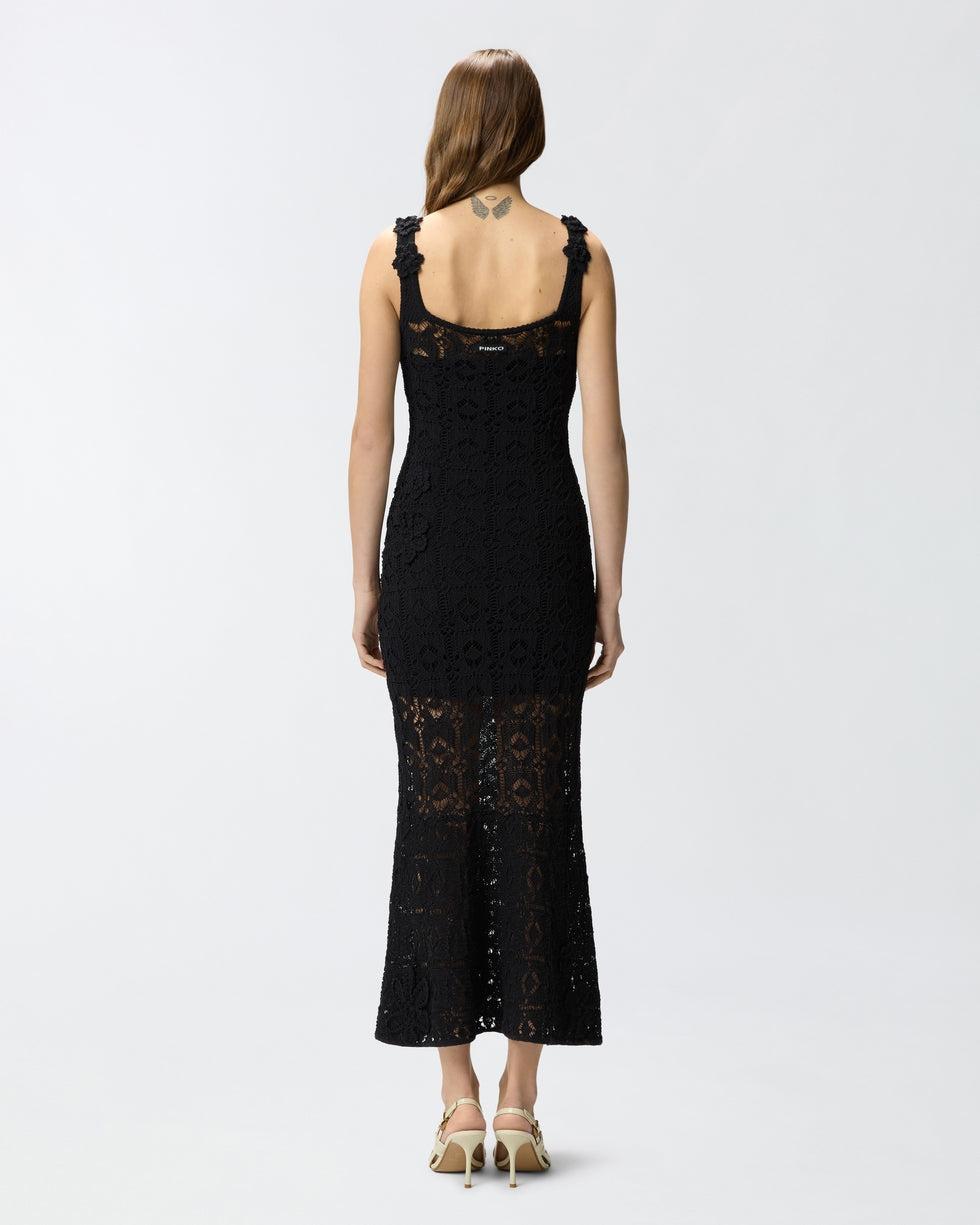 Abito midi effetto uncinetto con fiori applicati<BR/> 106862A3B8 Z99 PINKO