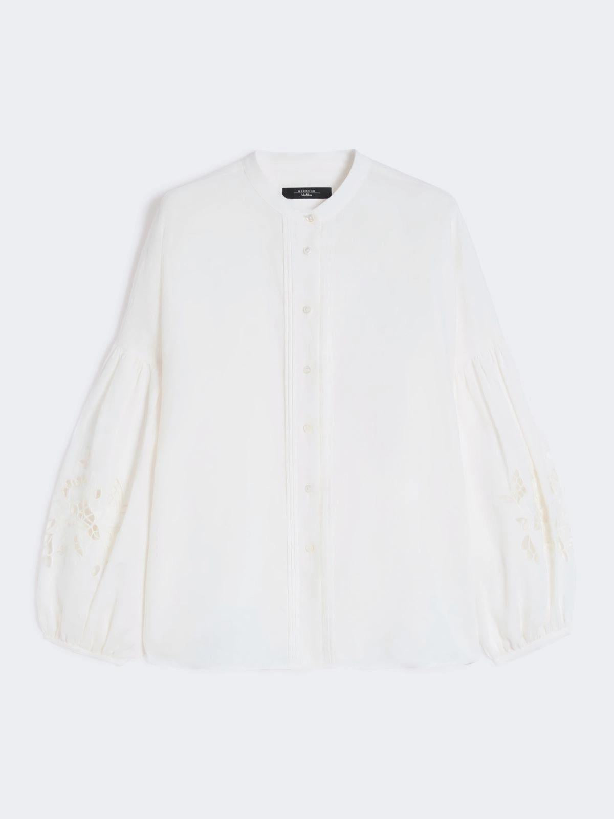 Camicia alla coreana in tela di lino - BIANCO<BR/> WKDESTRO 001 WEEKEND