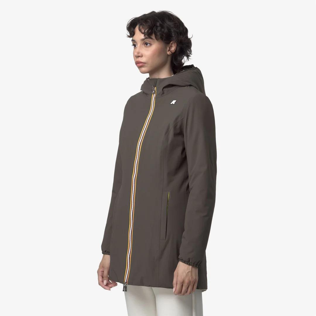 DENISE ST WARM REVERSIBLE<BR/>BLACK OLIVE-GREEN OAK<BR/>Giacca reversibile da donna di media lunghezza con isolamento K6128UW B42 K-WAY