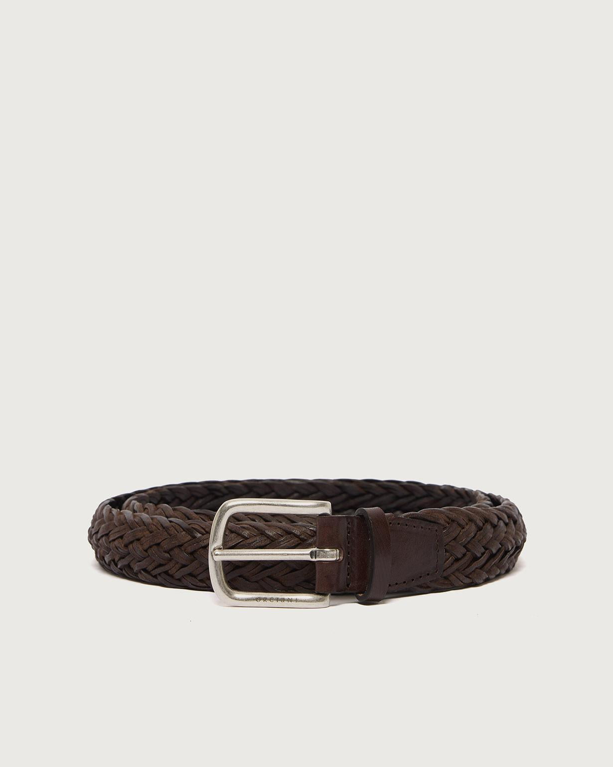 Cintura intrecciata Masculine in cuoio 3 cm<BR/> U08382MAS MORO ORCIANI