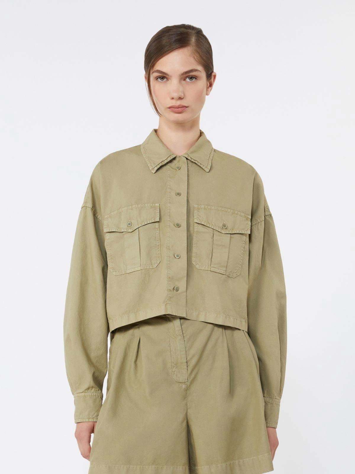 Camicia boxy in panama di cotone - VERDE OLIVA<BR/> WKDACCENNI 003 WEEKEND