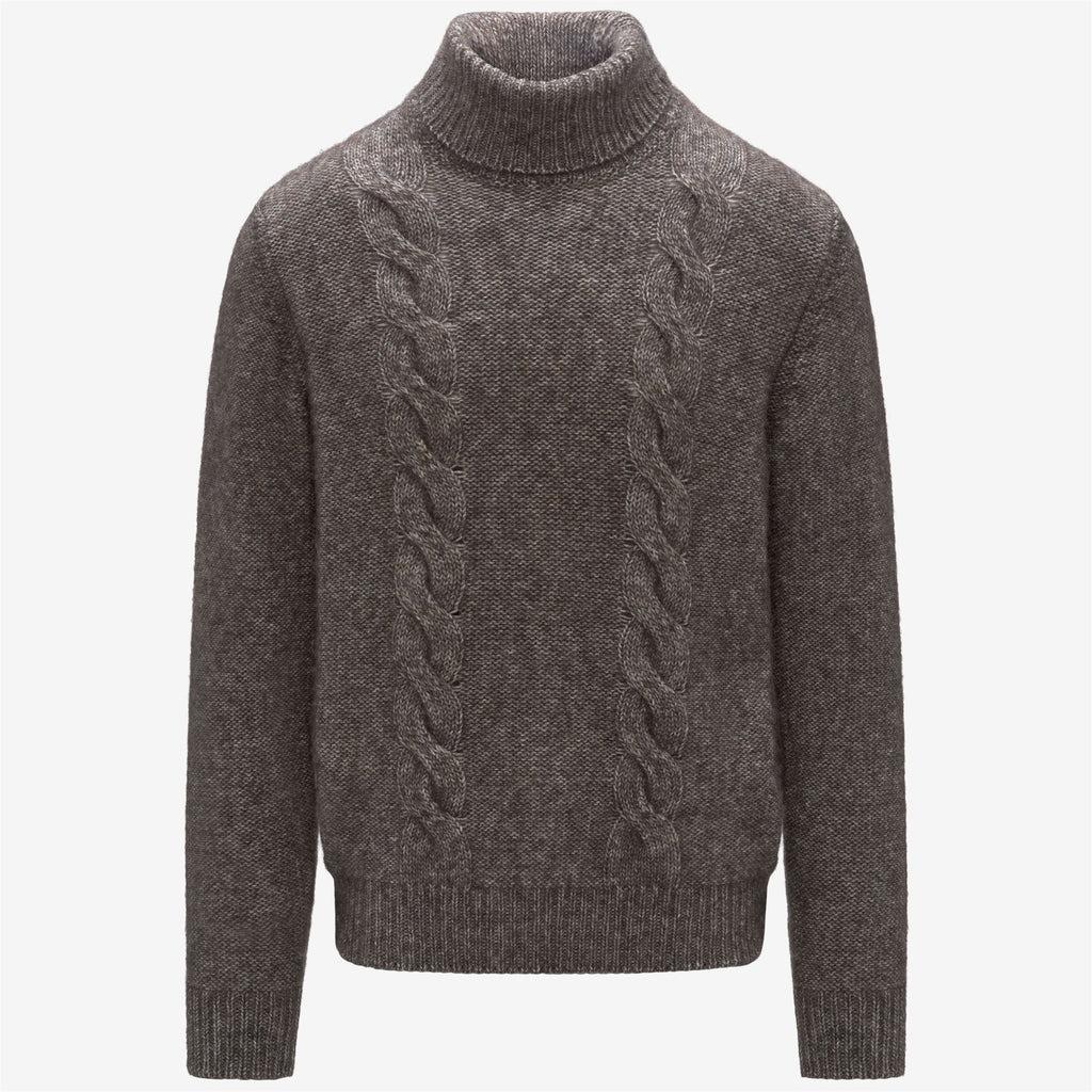 CIRAL<BR/>BLACK OLIVE-OFF WHITE<BR/>Maglione da uomo in maglia a trecce color oliva nero con misto cotone e alpaca K4138LW KBH K-WAY