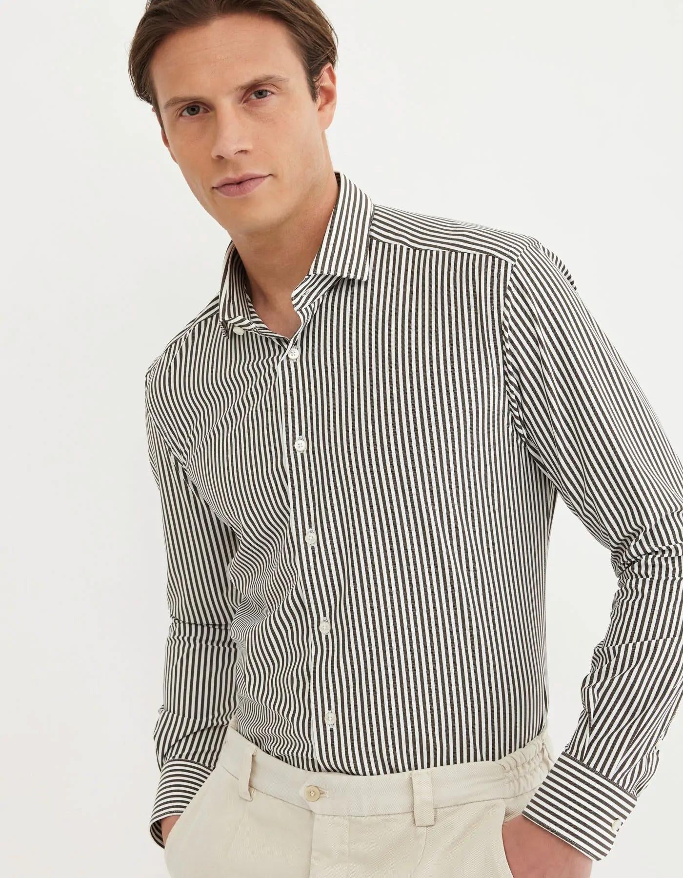 Camicia Collo francese piccolo Righe Armaturato Marrone