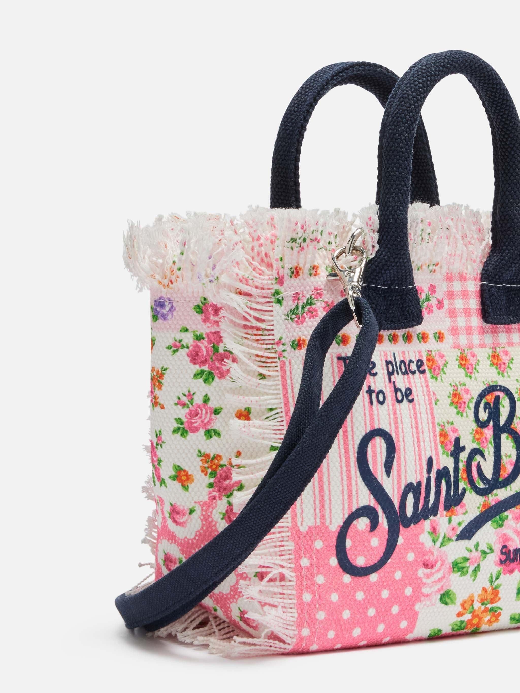 Borsa Mini Vanity in canvas di cotone con stampa patch floreale VAMI001 01092H MC2 SAINT BARTH