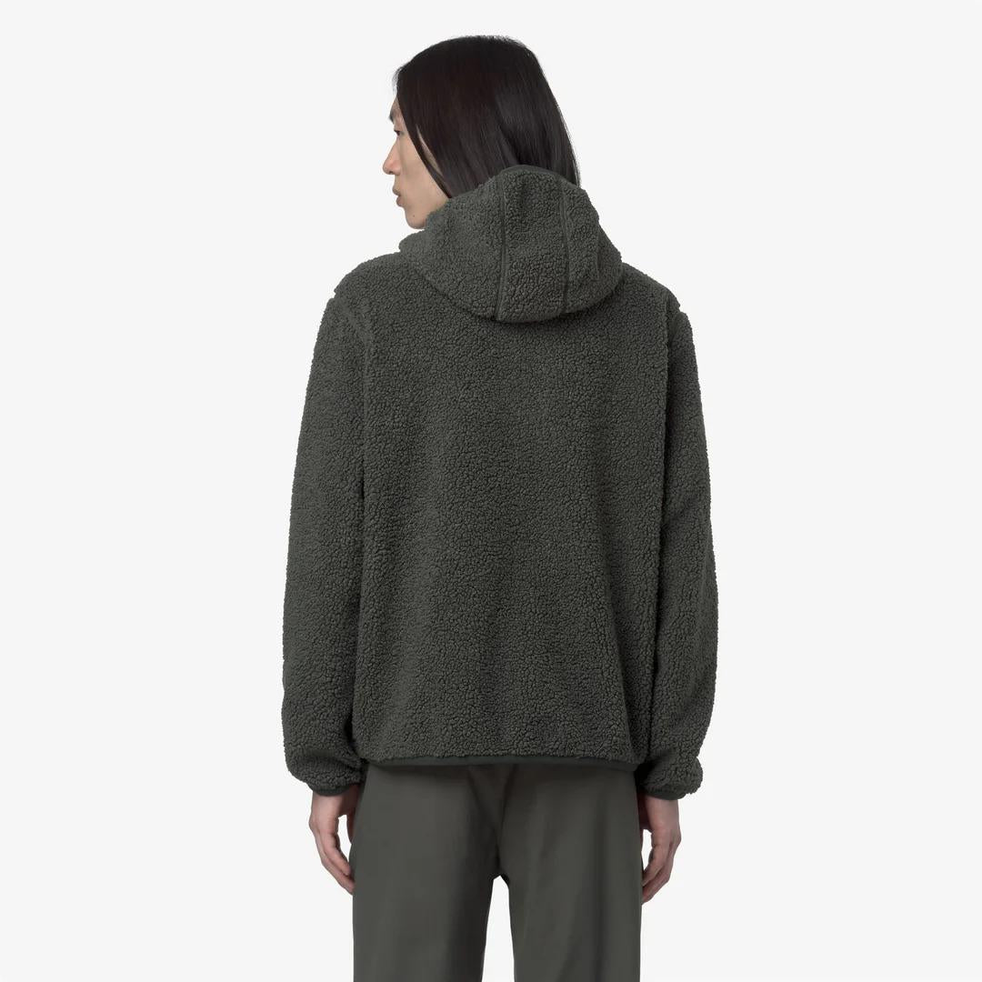 JACK SHERPA POLAR REVERSIBLE<BR/>GREEN BLACKISH COMBO<BR/>Giacca reversibile in pile polare Sherpa verde-nero K3132NW B2N K-WAY