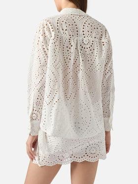 Camicia Cristal in cotone sangallo bianco<BR/> CYS0001 01000L MC2 SAINT BARTH