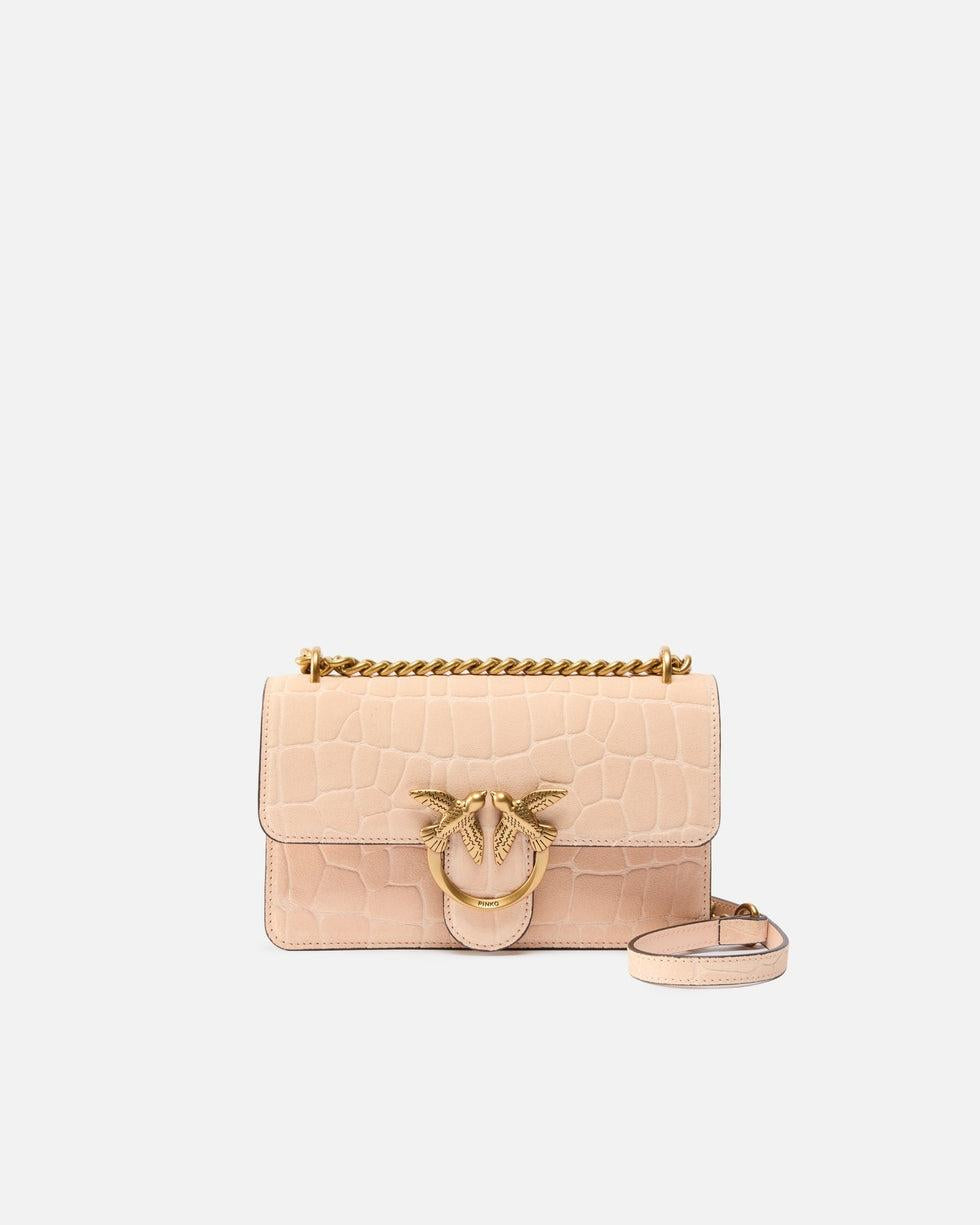 Borsa a tracolla piccola Mini Love Bag One in pelle stampa coccodrillo<BR/> 100074A2YW A28Q PINKO