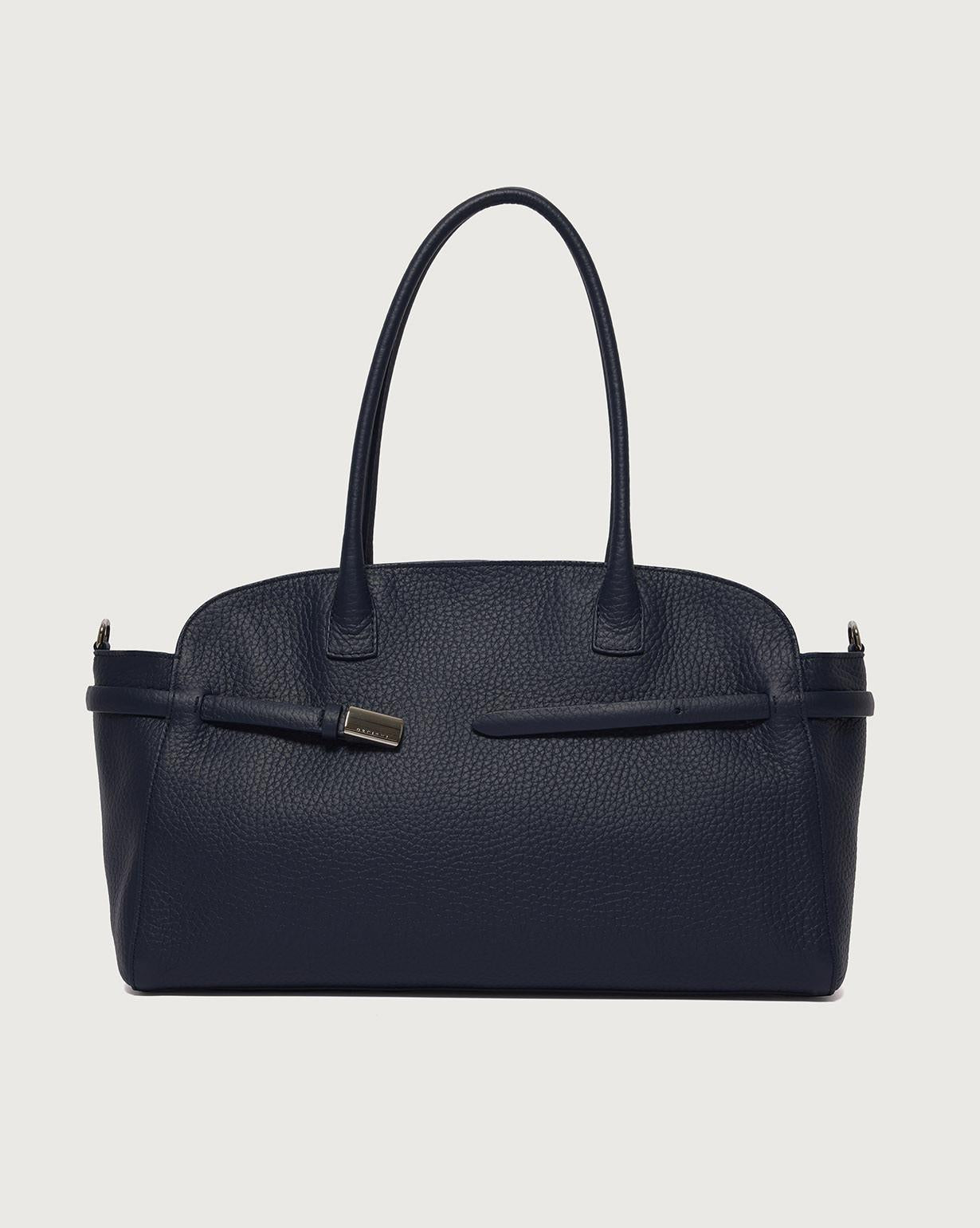 Borsa Aura Soft Large a spalla in pelle martellata con tracolla B02201SOF NAVY ORCIANI