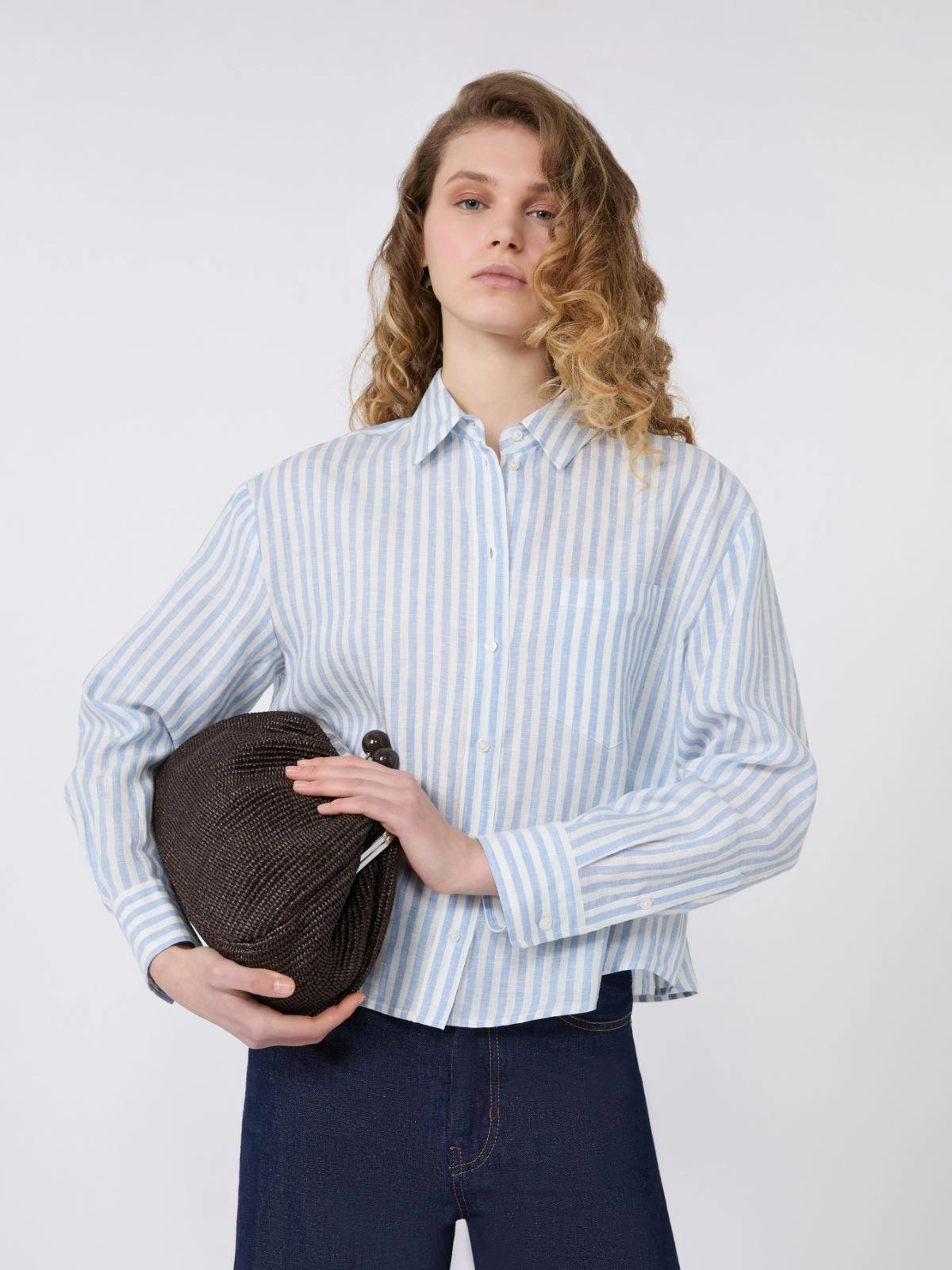 Camicia boxy in tela di lino - AZZURRO<BR/> WKDALBATRO 001 WEEKEND
