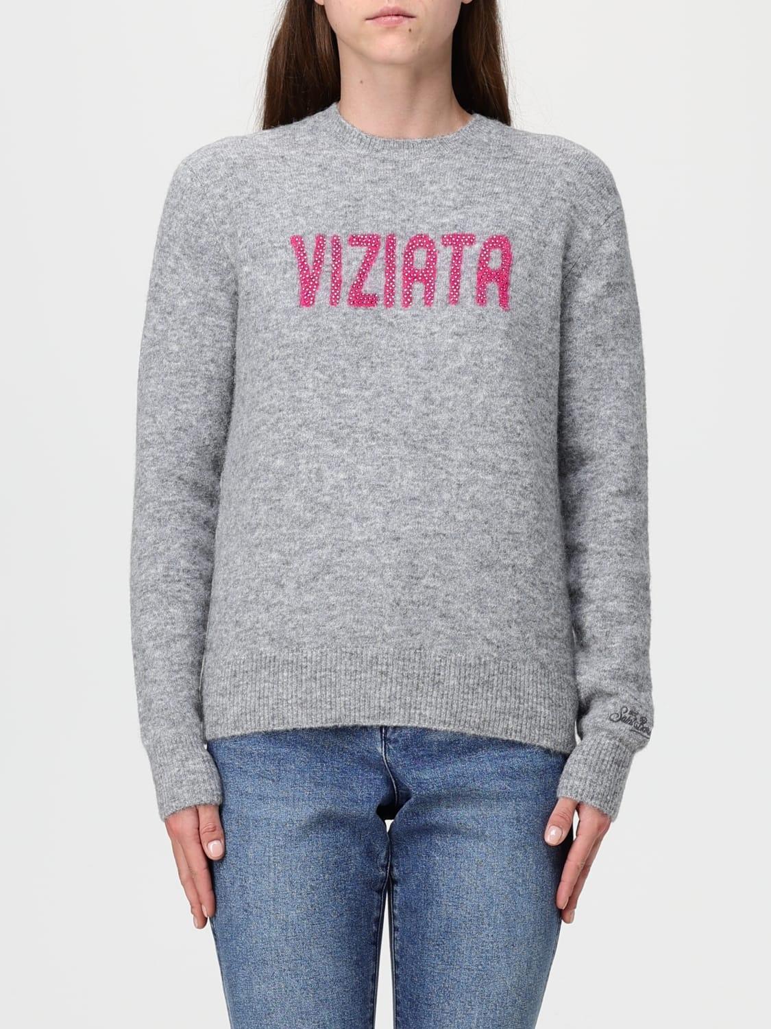 Maglione da donna grigio New Queen con stampa Viziata e strass<BR/> QUE0033 04031I MC2 SAINT BARTH