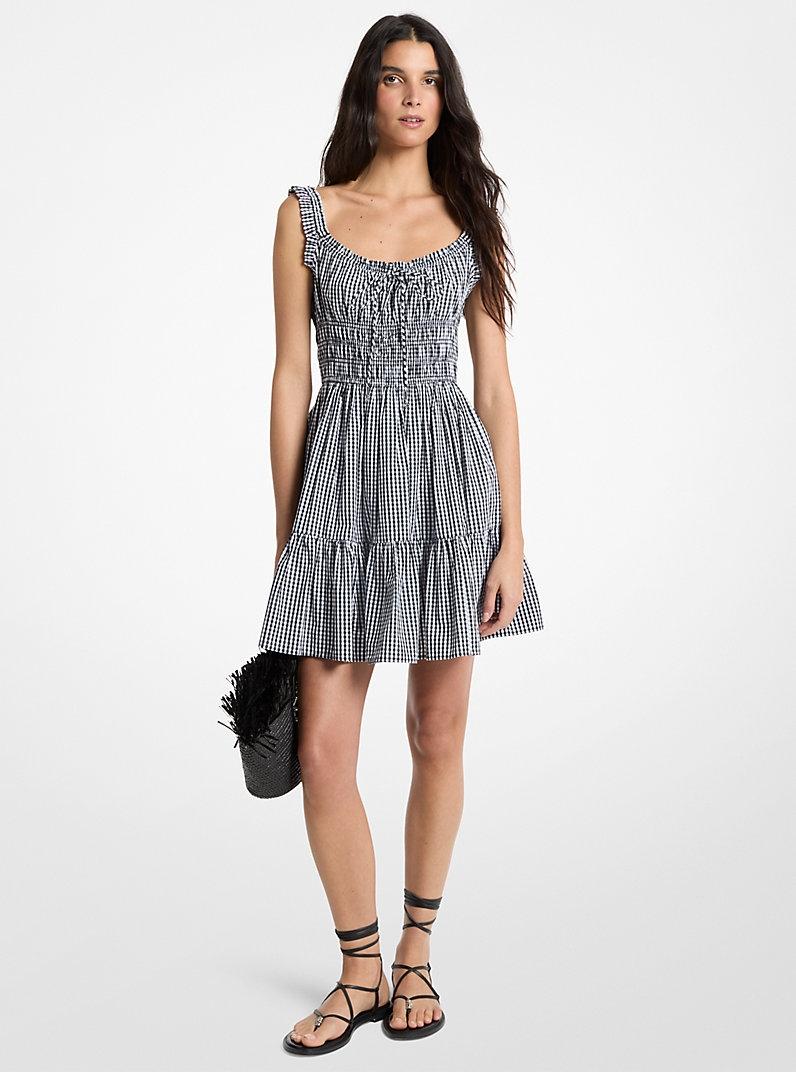 Miniabito in cotone a quadretti con arricciature<BR/> MS683DFKQP 048 MICHAEL KORS