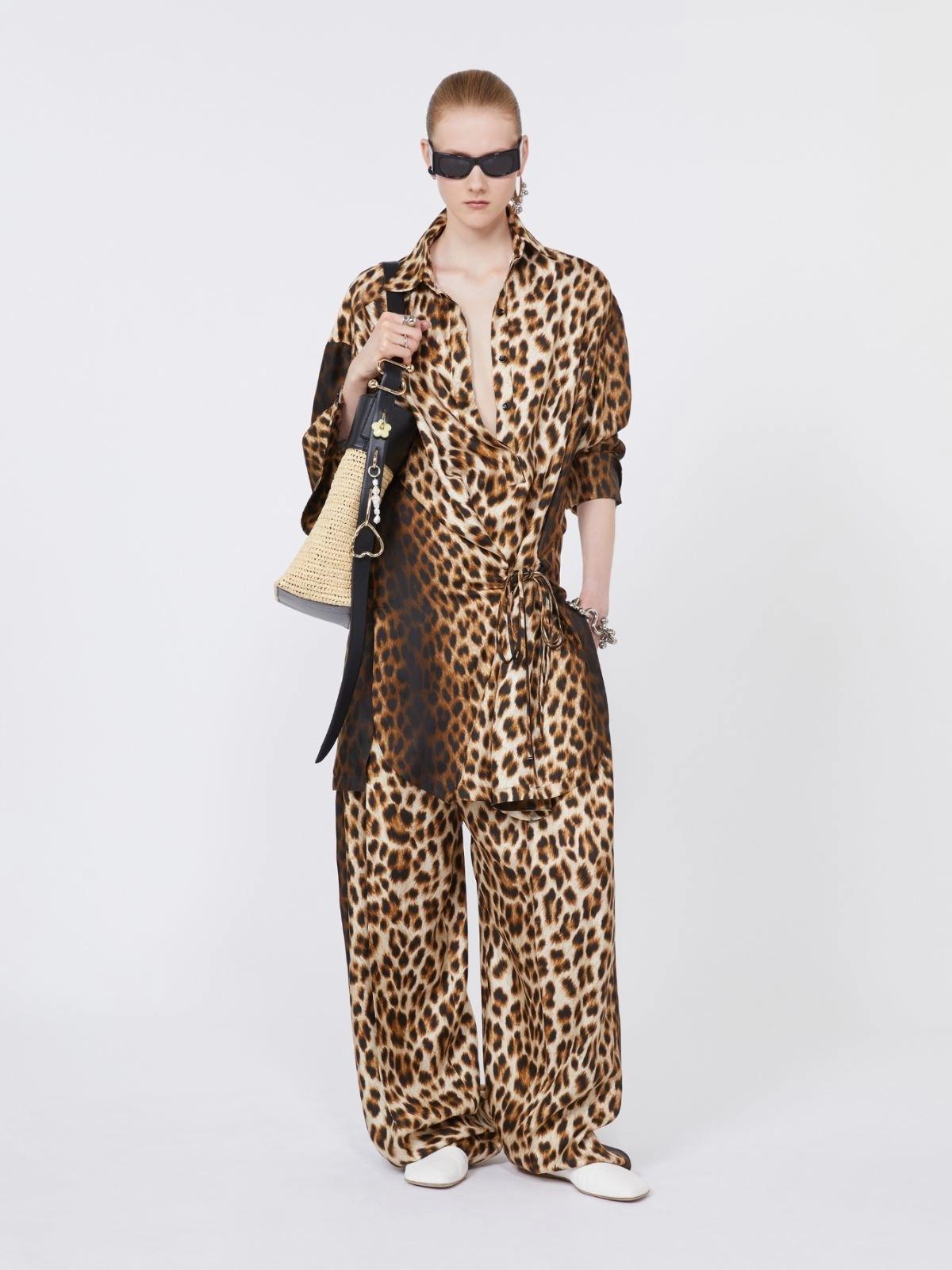 Pantalone in pura seta animalier - Cammello<BR/> SPXOBLO 001 SPORTMAX